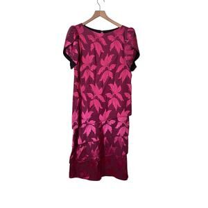 Vintage Lizzy & Johnny Pink Black Magenta Floral Drop Waist Midi Dress Size 14